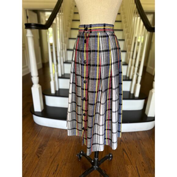 Vintage 80s Skirt Pleated Plaid Tartan Retro 50s Midcentury Rockabilly Preppy - Picture 6 of 12